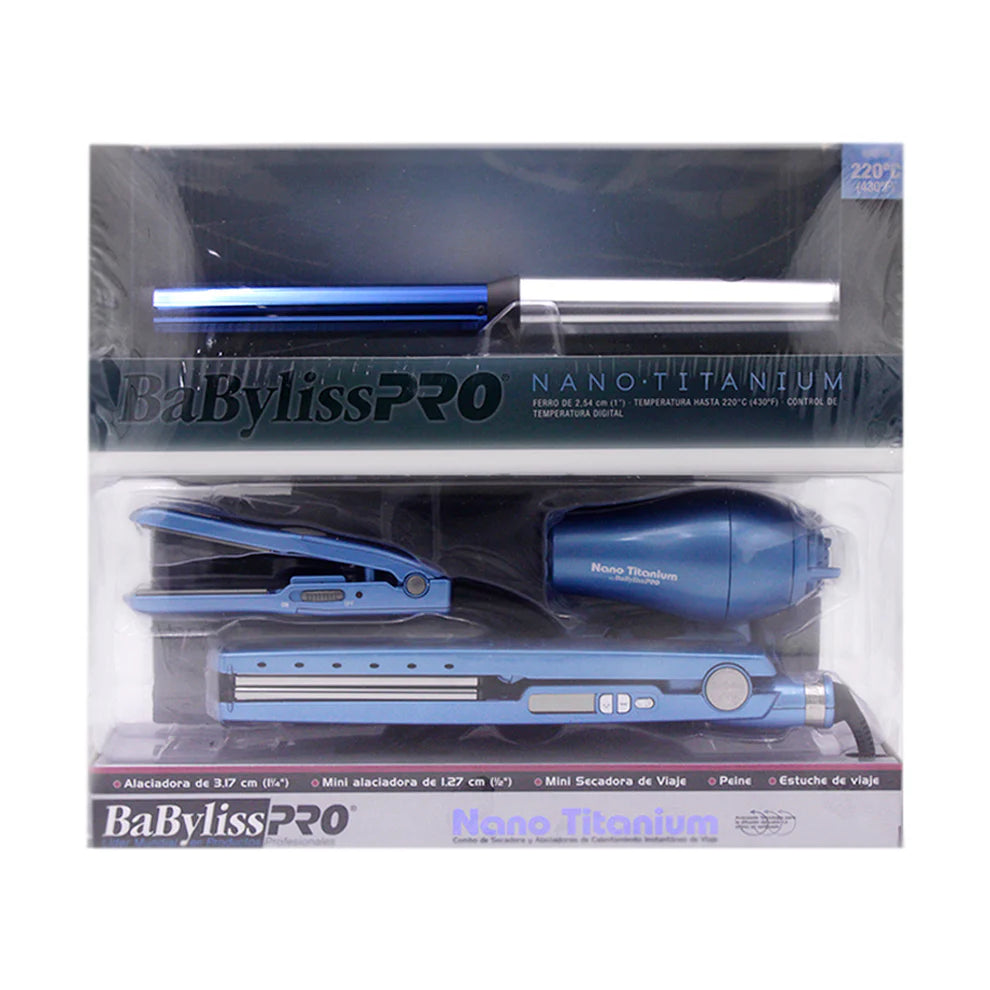 Combo de viaje BaByliss Pro Secadora + Plancha + Tenaza Nano Titanium